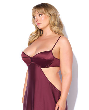 Brigeta Satin Cut Out Long Dress - Burgundy 1X/2X - Image 3