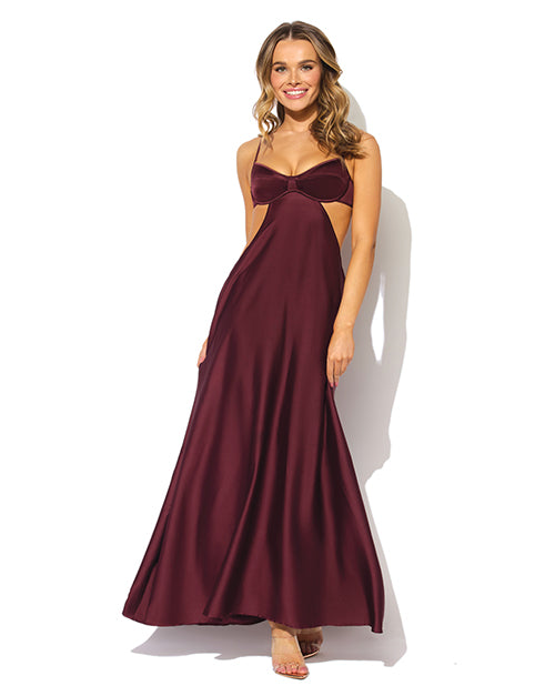 House of Desire Brigeta Satin Cut Out Long Dress - Burgundy SM