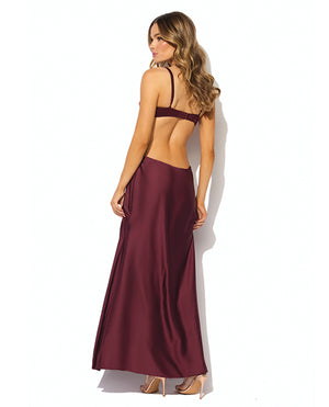 House of Desire Brigeta Satin Cut Out Long Dress - Burgundy SM - Image 2