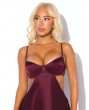 House of Desire Brigeta Satin Cut Out Long Dress - Burgundy SM - Image 3