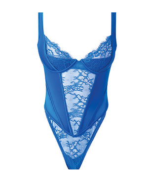House of Desire Madeline Lace &amp; Mesh High Waist Teddy - Cobalt Blue LG - Image 5