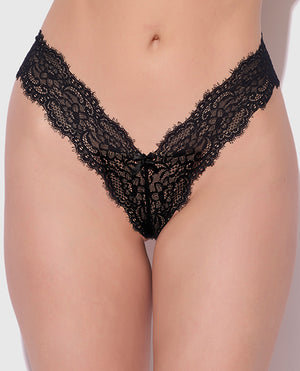 House of Desire Lana Sheer Lace V-Thong - Black LG