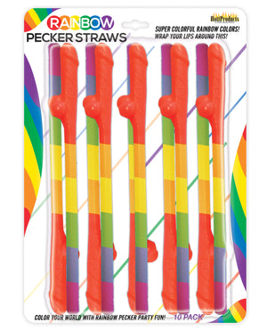 Rainbow Rainbow Pecker Straws Pack of 10