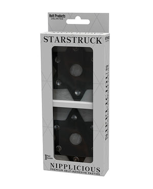 Nipplicious Nipplicious Starstruck Leather Pasties w/Studs &amp; Nipple Hole - Black - Image 2