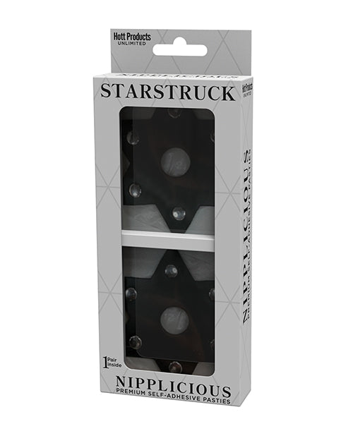 Nipplicious Nipplicious Starstruck Leather Pasties w/Studs &amp; Nipple Hole - Black - Image 2