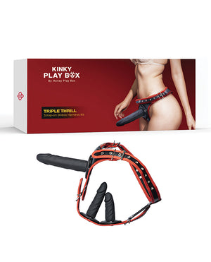 Honey Play Box Kinky Play Box Triple Thrill Strap-On Harness Kit - Black/Red - Image 5
