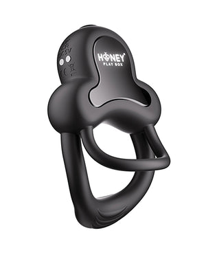 Honey Play Box Anello Vibrating Double Cock Ring w/Clitoral Stimulator - Black - Image 3