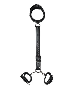 Honey Play Box Kinky Play Box Locking Harness Collar to Wrist Restraints - Black