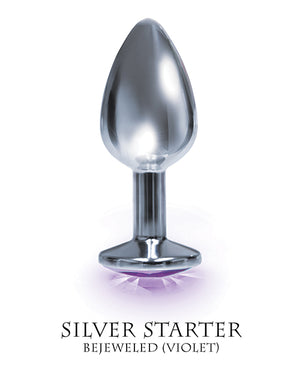 The 9s $$The 9's The Silver Starter Bejeweled Round Stainless Steel Plug - Violet - Image 2
