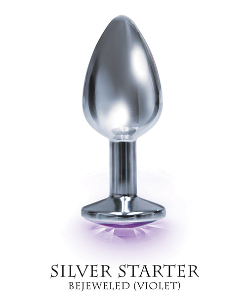 The 9s $$The 9's The Silver Starter Bejeweled Round Stainless Steel Plug - Violet - Image 2