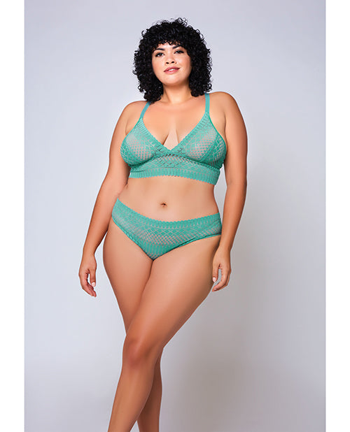 iCollection Lingerie Geometric Lace Bralette &amp; Hipster Teal 2X