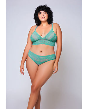 iCollection Lingerie Geometric Lace Bralette &amp; Hipster Teal 2X