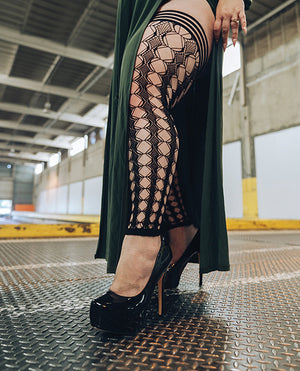 Kixies Kixies Jo Circle Fishnet Footless Thigh High Black D - Image 2