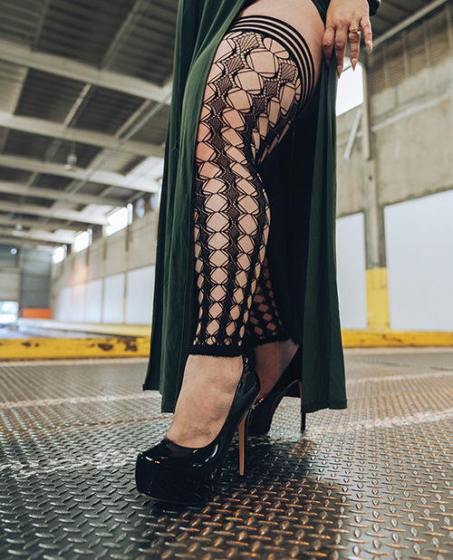 Kixies Kixies Jo Circle Fishnet Footless Thigh High Black D - Image 2