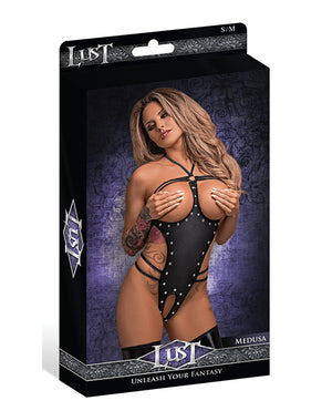 Lust by Magic Silk Lust Medusa Cupless &amp; Crotchless G-String Teddy Black S/M - Image 3