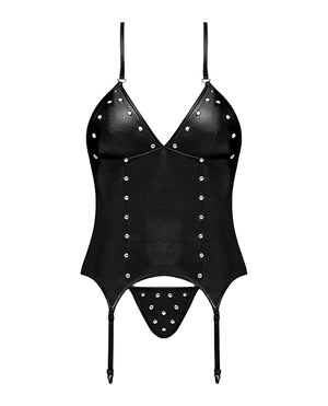 Lust by Magic Silk Lust Madame Corset w/Metal Garters &amp; G-String Black S/M - Image 4
