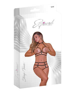 Exposed Strap-Tease Cupless Choker Bra &amp; Open Cage Short Black S/M - Image 4