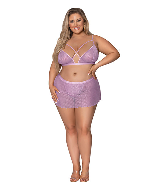 Exposed Girl Next Door Strappy Bralette w/Flirty Thong Skirt Lilac 2XL - Image 2