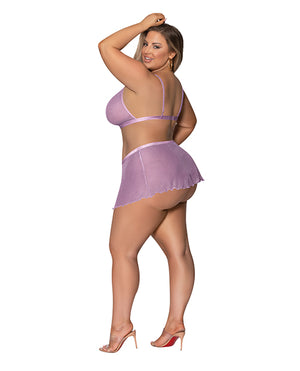 Exposed Girl Next Door Strappy Bralette w/Flirty Thong Skirt Lilac 2XL - Image 3