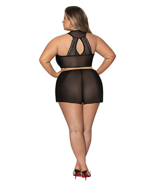 Exposed Modern Romance Tie Front Halter &amp; Tap Pant Black 2X - Image 3