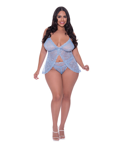 Exposed Ooh La Lace Babydoll &amp; Split Crotch Panty Periwinkle QN