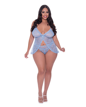 Exposed Ooh La Lace Babydoll &amp; Split Crotch Panty Periwinkle QN
