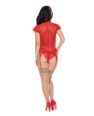 Exposed Ooh La Lace Cap Sleeve Basque &amp; Tanga Panty Red L/XL - Image 3
