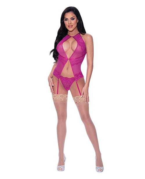 Exposed Berrylicious Lace Halter Basque &amp; G-String Pink L/XL