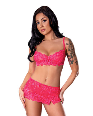 Exposed Get It Girl Lace Bra w/Skirt &amp; Thong - Pink S/M
