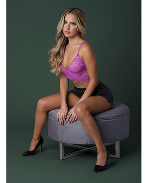 Exposed Butterfly Fantasies Cross Over Bralette w/Thong and Garter 3 pc Set - Neon Purple S/M - Image 4