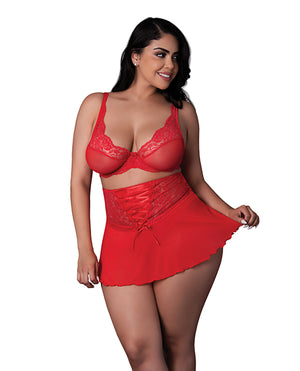 Exposed Sugar High Bralette w/Cincher Skirt &amp; Thong 3 pc Set - Red QN