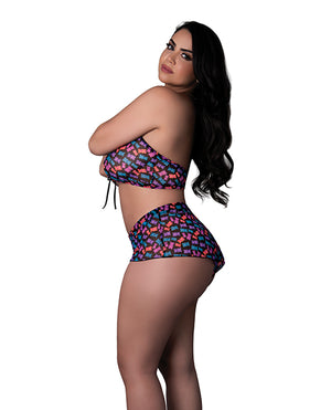 Exposed Hazy Dayz Gummy Bear Blacklight Reflective Halter Top &amp; Short 2 pc Set - Multi QN - Image 2