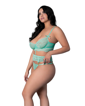 Caribbean Crush Demi Long Line Bra w/Thong & Removable Waist Flounce - Aqua QN - Image 4