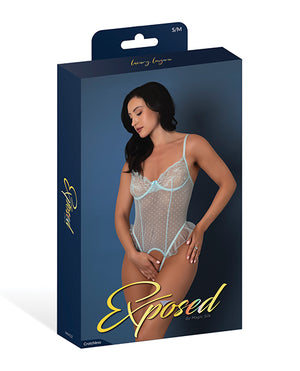 Exposed Blue Sky Ruffled Crotchless Teddy - Light Blue S/M - Image 4
