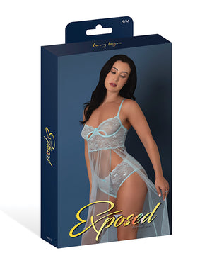 Exposed Blue Sky Long Chemise &amp; Boy Short Panty - Light Blue L/XL - Image 4