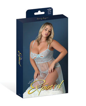 Blue Sky Long Chemise & Boy Short Panty - Light Blue QN - Image 5