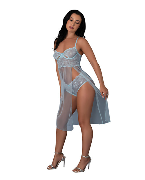 Exposed Blue Sky Long Chemise &amp; Boy Short Panty - Light Blue S/M