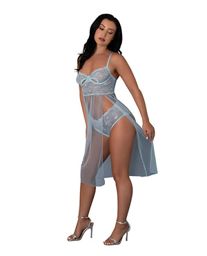 Exposed Blue Sky Long Chemise &amp; Boy Short Panty - Light Blue S/M