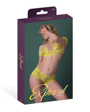 Exposed Daffodil Dreams Lace Halter Bralette w/Bardot Sleeves &amp; Boy Short - Yellow L/XL - Image 5