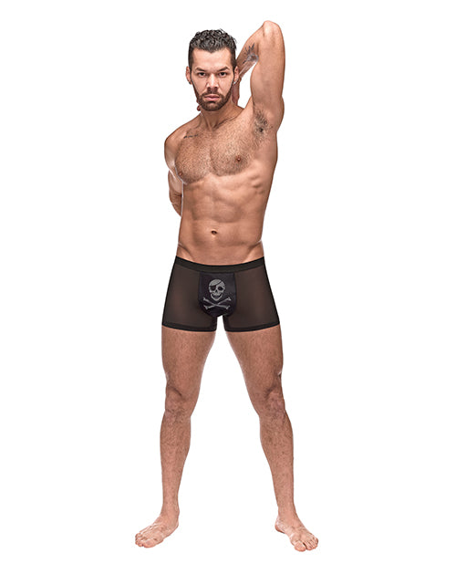 Male Power Private Screening Micro Mesh &amp; Modal Skull Pouch Short Black LG