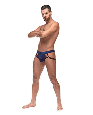 Male Power Diamond Mesh Jock Ring Blue S/M