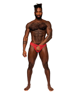 Male Power Sassy Lace Open Ring Thong Red S/M