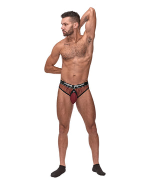 Male Power Cock Pit Fishnet Cock Ring Thong Red L/XL - Image 2