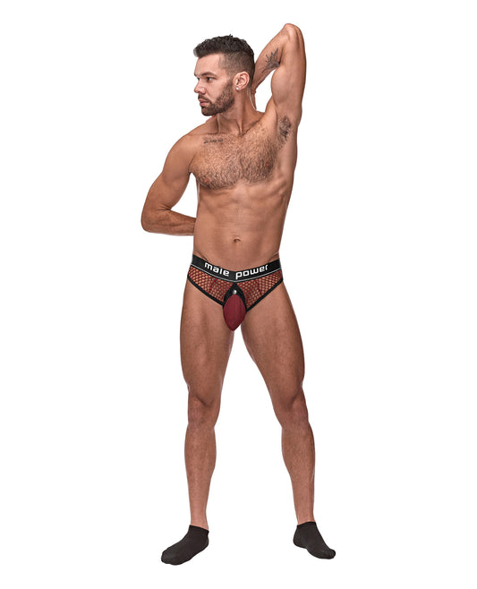 Male Power Cock Pit Fishnet Cock Ring Thong Red L/XL - Image 2