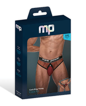 Male Power Cock Pit Fishnet Cock Ring Thong Red S/M - Image 3