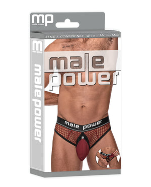 Male Power Cock Pit Fishnet Cock Ring Thong Red S/M - Image 4
