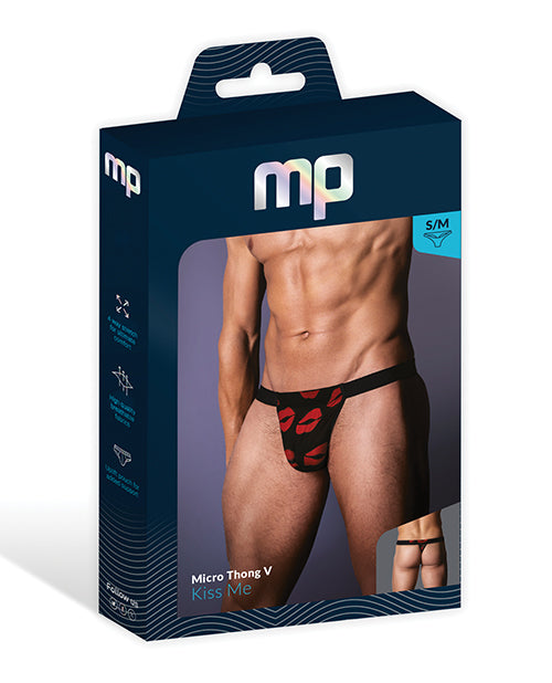 Male Power Kiss Me Stretch Mesh Micro Thong V Blk/Rd S/M