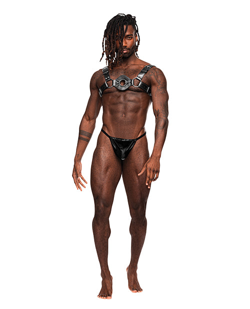 Male Power Libra PU Leather Chest Harness Black O/S - Image 2