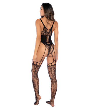 Mapale Floral Cincher Fishnet Body Stocking (Thong not Included) - Black O/S - Image 2