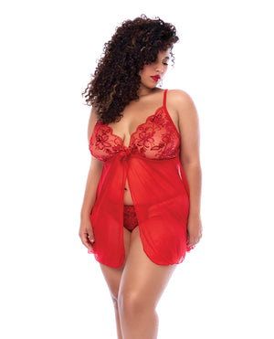 Mapale Sequin Embellished Babydoll w/G-String - Red 3X/4X - Image 2
